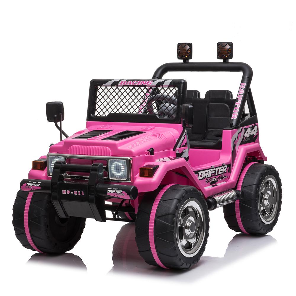 12V Power Wheels, 3 Speeds Ride On Car Truck for Child 3-8, Double Drive Electric Cars for Kids with Remote Control, LED Lights, Vehicle for Christmas Gifts to Ride on Pavement Grass Mud, Pink, Q8037