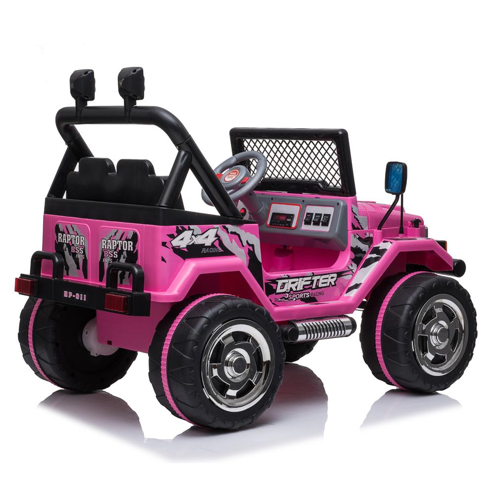 12V Power Wheels, 3 Speeds Ride On Car Truck for Child 3-8, Double Drive Electric Cars for Kids with Remote Control, LED Lights, Vehicle for Christmas Gifts to Ride on Pavement Grass Mud, Pink, Q8037