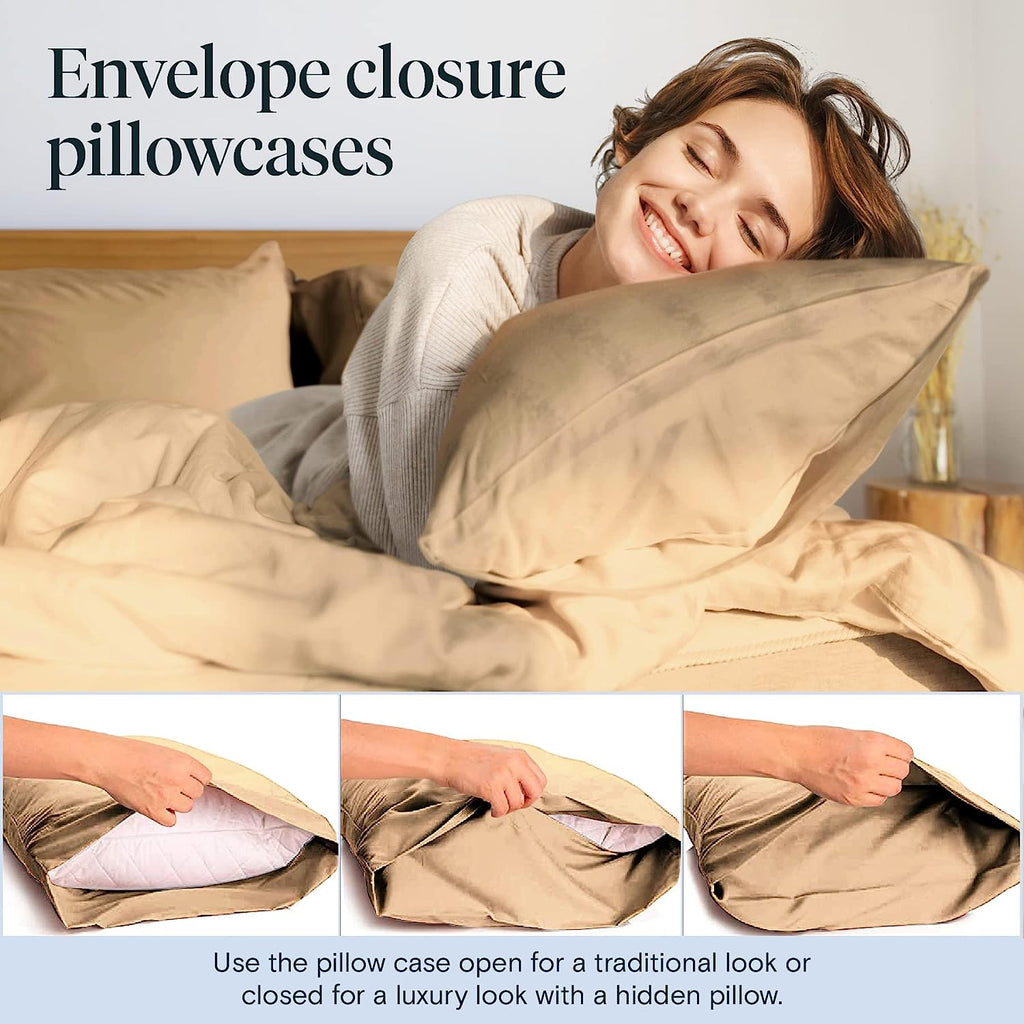 LuxClub 6 PC King Size Sheet Set Bamboo Sheets Deep Pockets 18" Eco Friendly Wrinkle Free Cooling Sheets Machine Washable Hotel Bedding Silky Soft - Mocha King