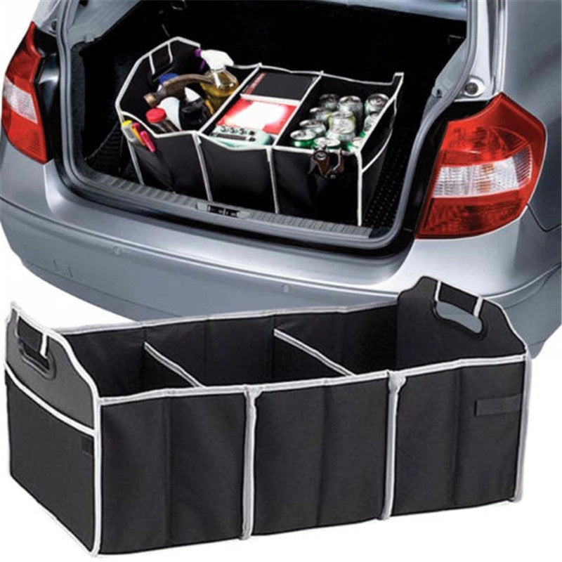 1pc Universal Car Trunk Organizer, Portable Foldable Waterproof Auto StoraBag With 3 Compartments, For SUV, Truck, Van, Sedan