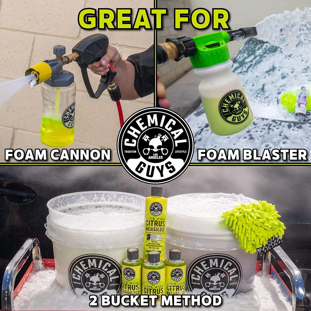 Chemical Guys CWS_402BK Car Wash Detailing Bucket, Mitt &amp; Accessories Bundle (6 Items) Featuring Mr. Pink Foaming Car Wash Soap, 128 fl oz (1 Gal) Works on Cars, Trucks, SUVs, RVs &amp; More