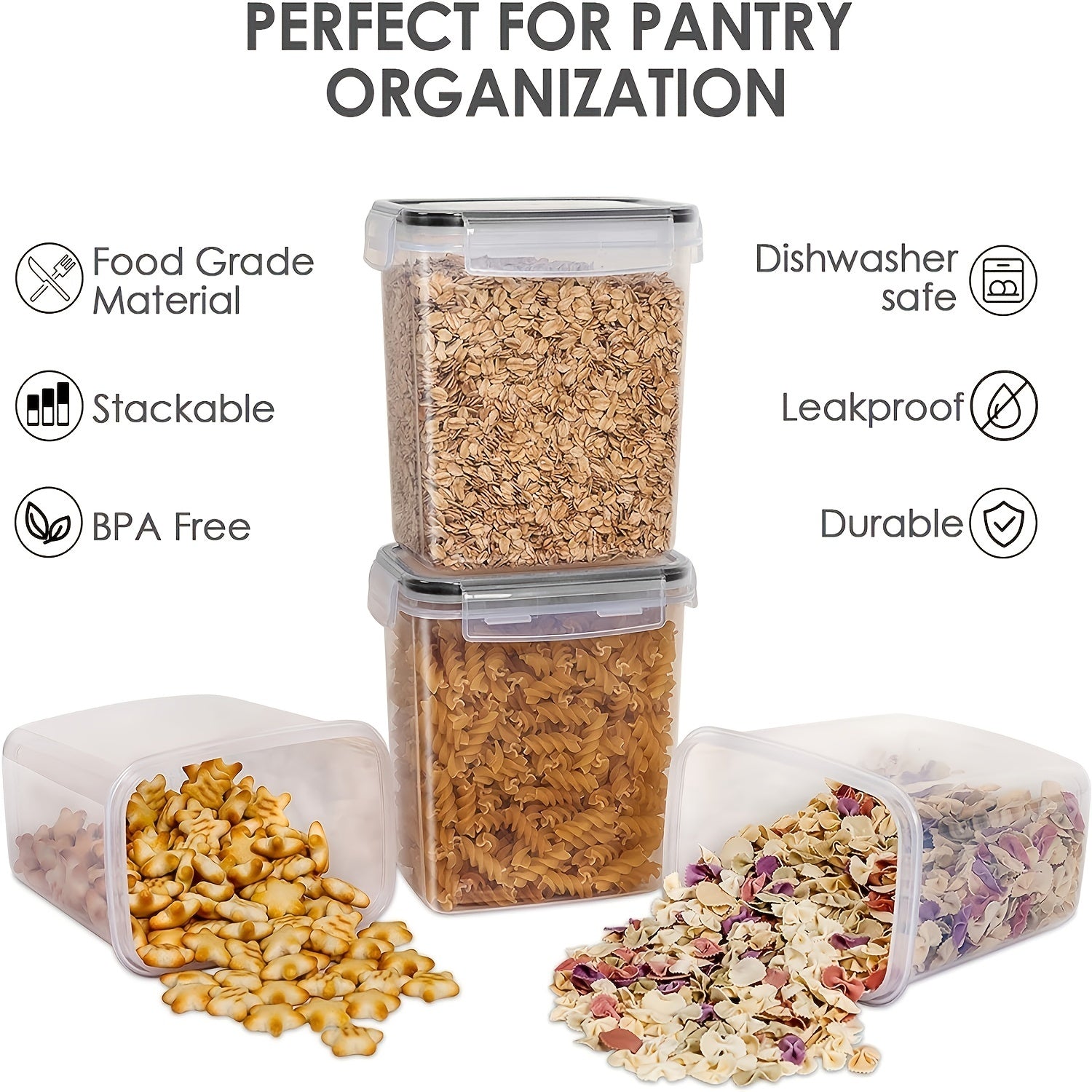 1/6pcs 54oz/1.6L Airtight Plastic Food StoraContainers With Lid, BPA Free,PP Material, No LeaKitchen Organizer For Coffee Beans Flour Sugar