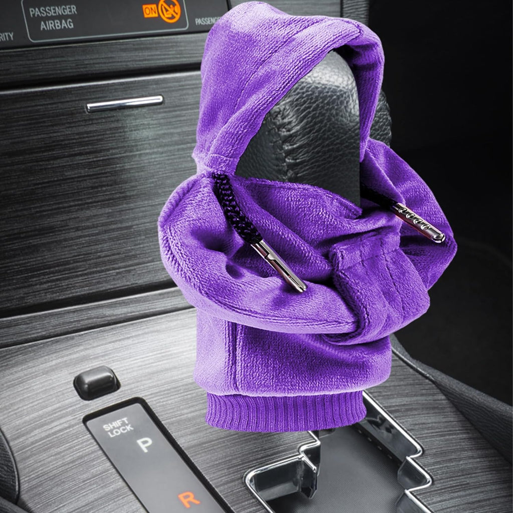 ZHSMS Gear Shift Cover, Universal Shift Knob Cover, Funny Sweater Hoodie for Gearshift, 4.7 Inch Car Shifter Stick Protector Decoration (Purple Grey Yellow)