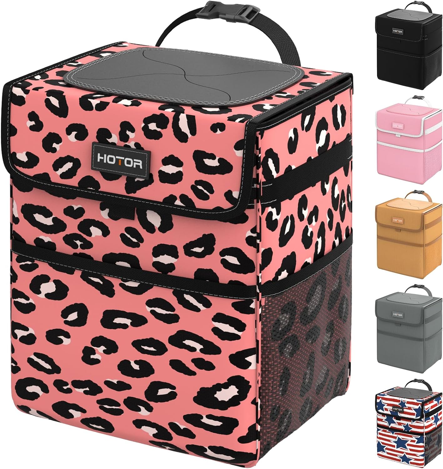 HOTOR Car Trash Can, Leak-Proof Car Garbage for The Back/Front/Console of Any Cars,Sedans, SUVs &amp; Trucks Easy-to-Install Car Accessory Interior, Leopard Pink