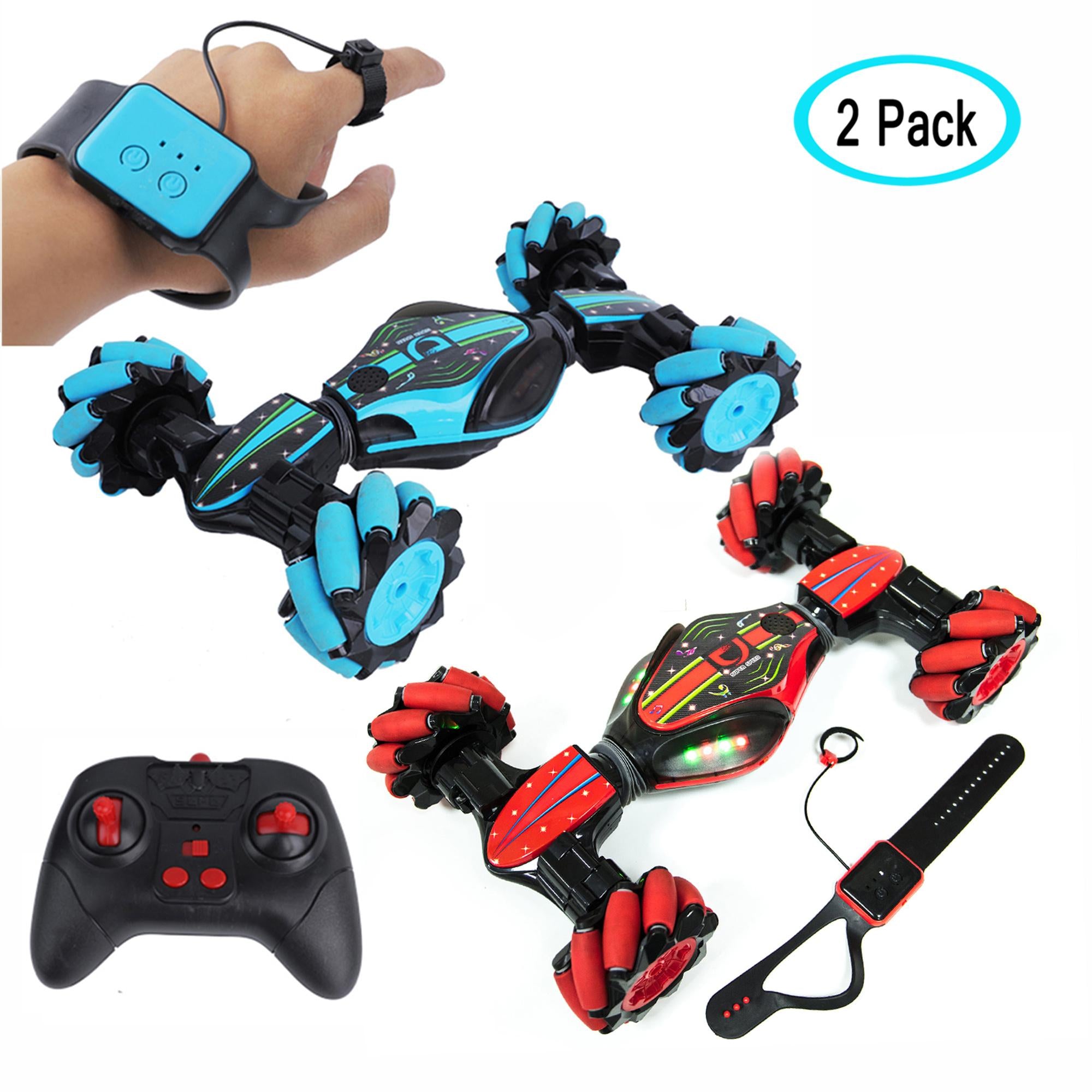 2 Pack Remote Control Stunt Toy Car 2.4G Gesture Sensing Remote Control Stunt Car with Four-Wheel Drive Off-Road Dancing Side Driving Toys Suitable for Any Terrain Children Gift