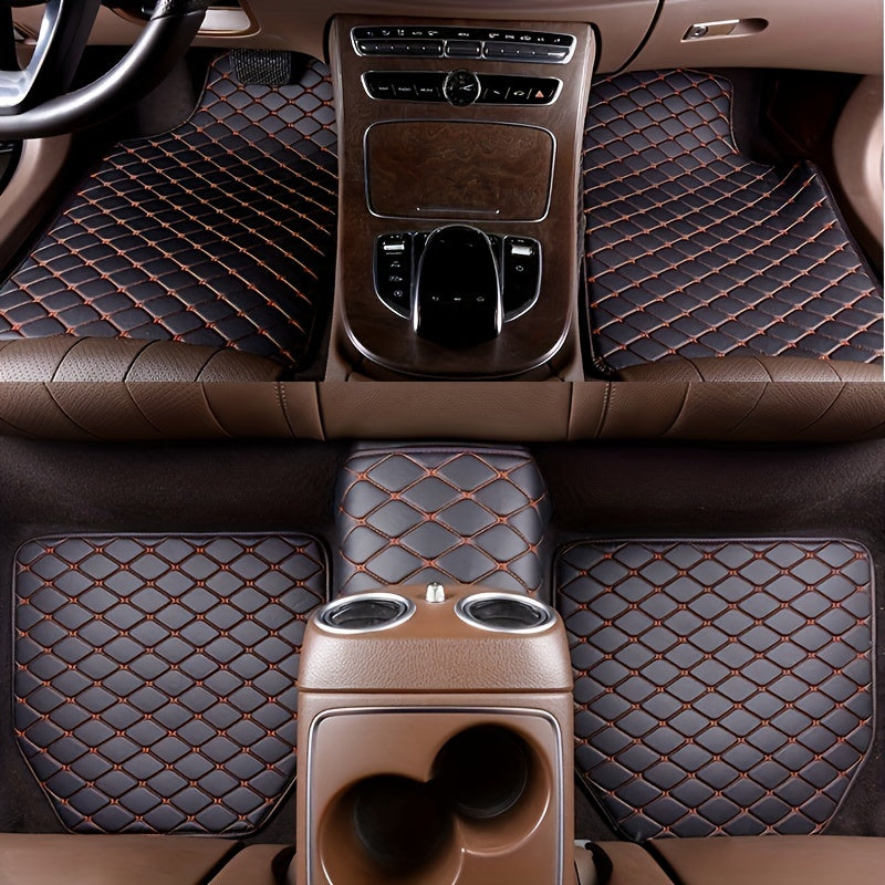 5-Piece Universal Waterproof Car Floor Mats - Perfect For Front &amp; Rear Vehicles - Faux Leather Car Carpet Accessories