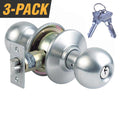 Steel Grade 2 Storeroom Door Knob with 6 SC1 Keys (3-Pack, Keyed Alike)