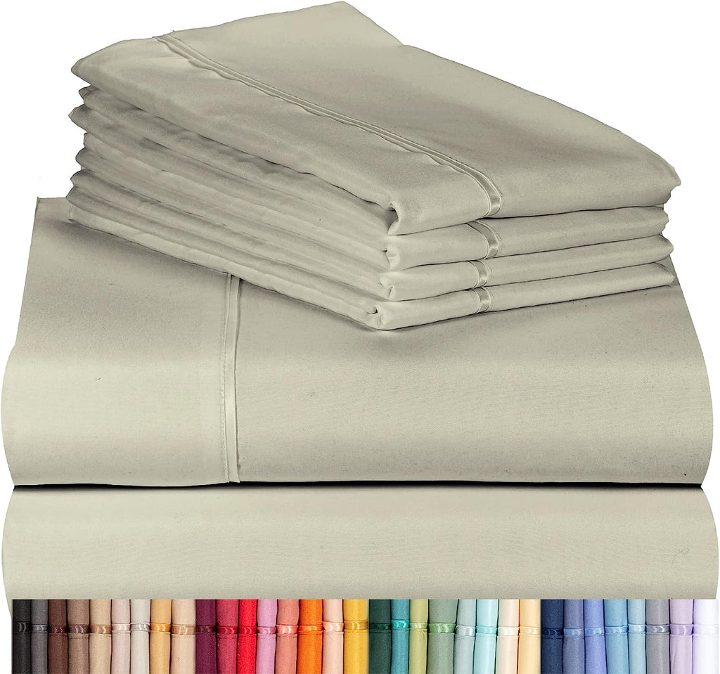 LuxClub 7 PC Split King Sheet Set Bamboo Sheets Deep Pockets 18" Eco Friendly Wrinkle Free Cooling Sheets Machine Washable Hotel Bedding Silky Soft - Light Taupe Split King