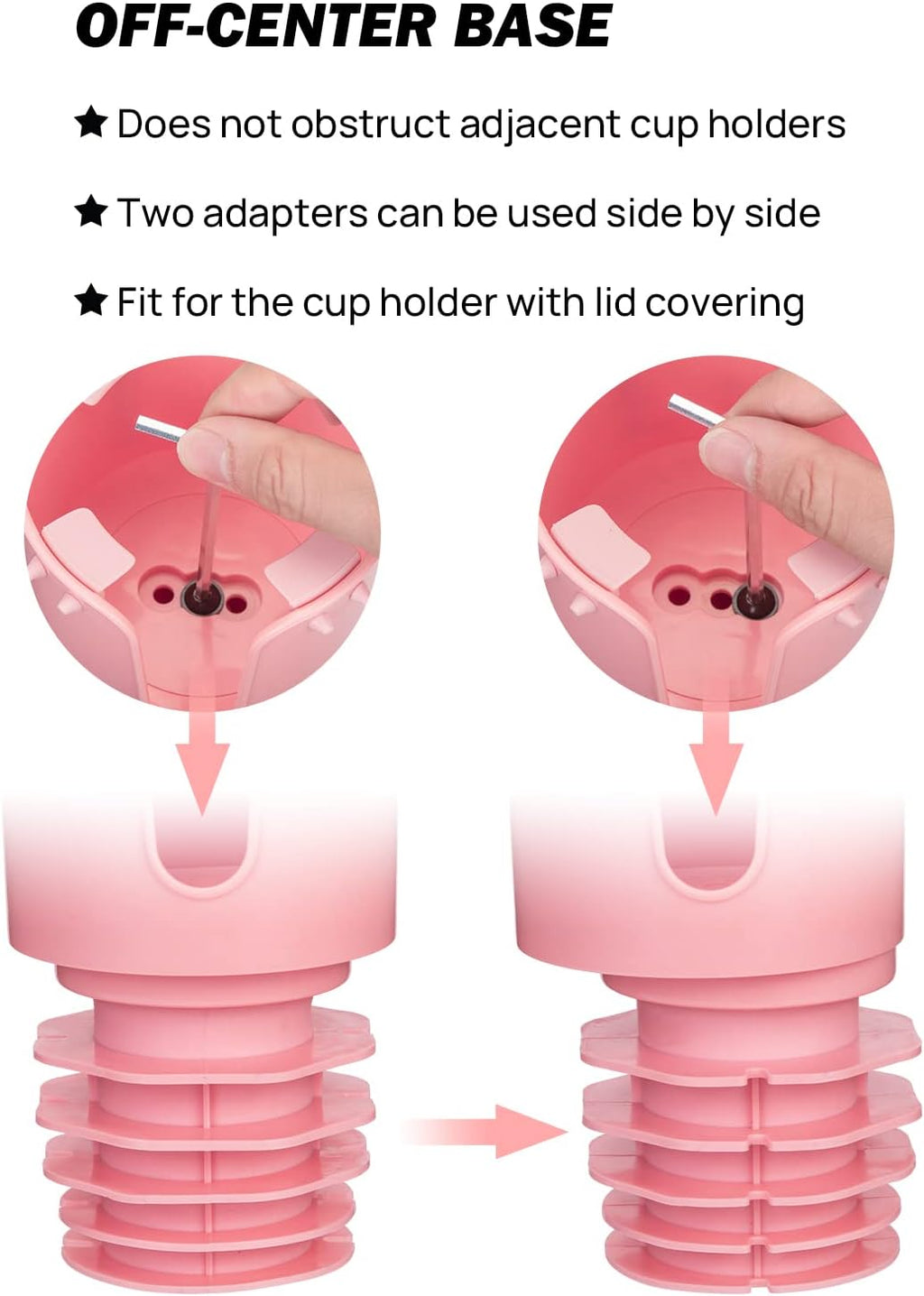 JoyTutus Cup Holder with Storage Box, Cup Holder Expander for Car, Large Car Cup Holder Adapt Most Regular Cup Holder 18-40oz, with Attached Organizer, Pink
