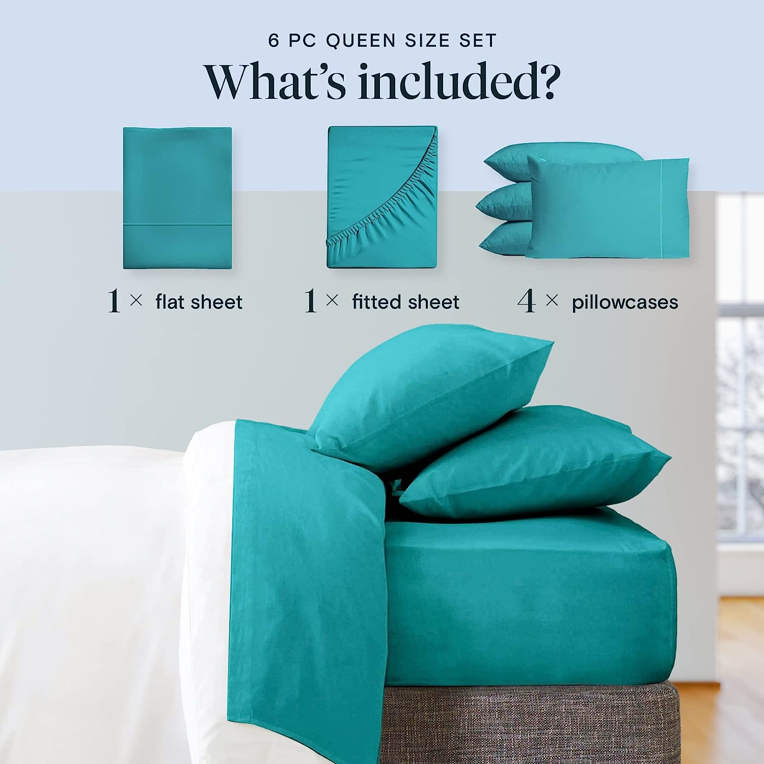 LuxClub 6 PC California King Size Sheet Set Bamboo Sheets Deep Pockets 18" Eco Friendly Wrinkle Free Cooling Sheets Machine Washable Hotel Bedding Silky Soft - Teal California King