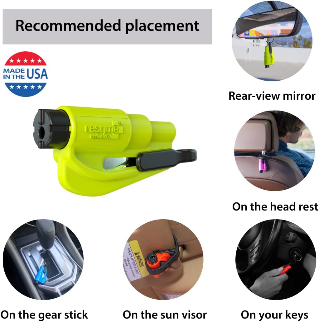 resqme Pack of 2,The Original Emergency Keychain Car Escape Tool, 2-in-1 Seatbelt Cutter and Window Breaker, Made in USA, Pink - Compact safety hammer