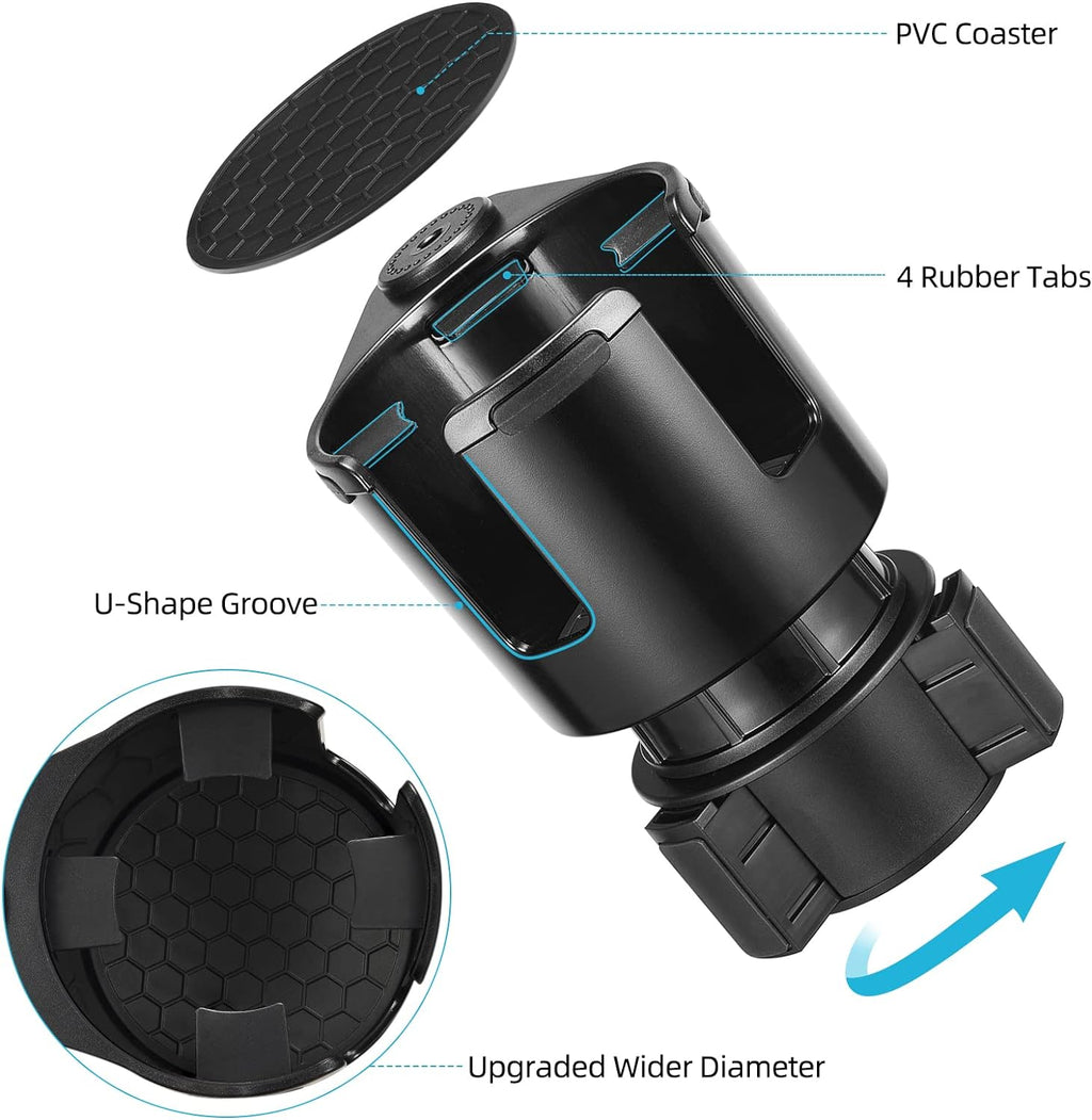 2 in 1 Large Car Cup Holder Extender Adapter THIS HILL with Adjustable Base, Wider Diameter, Universal Car Cup Holder and Organizer for Snack Bottles Cups Drinks Upgraded