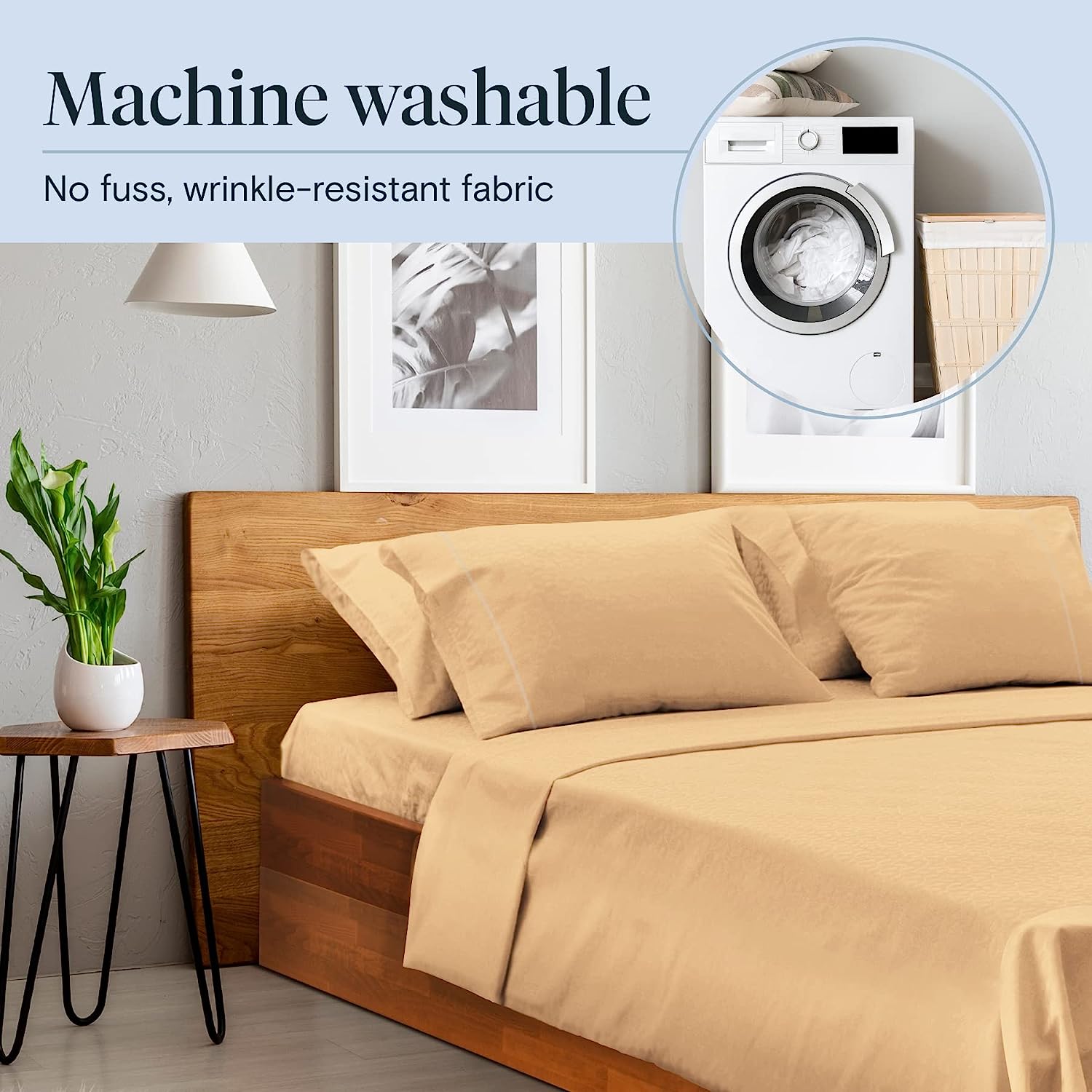 LuxClub 7 PC Split King Sheet Set Bamboo Sheets Deep Pockets 18" Eco Friendly Wrinkle Free Cooling Sheets Machine Washable Hotel Bedding Silky Soft - Gold Split King