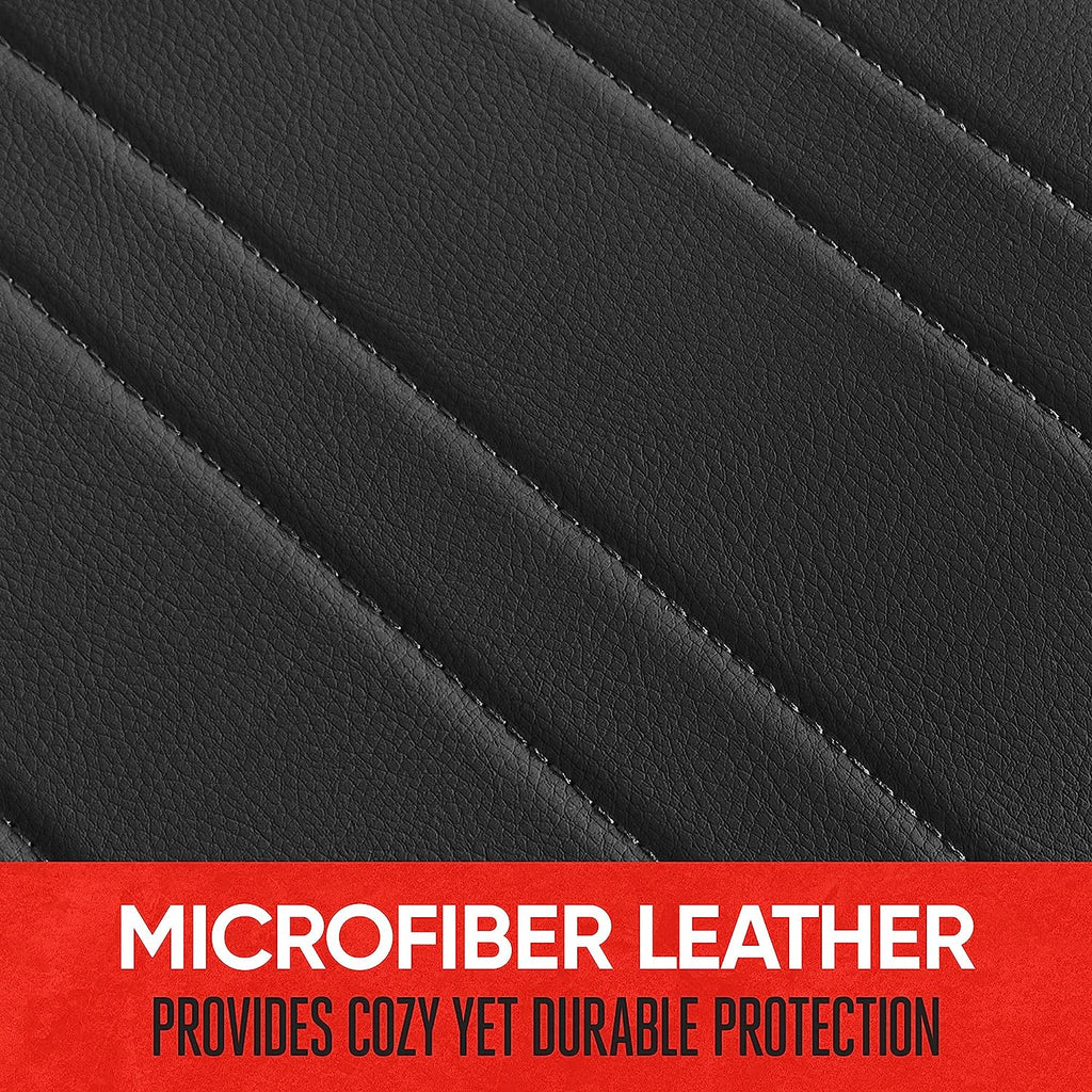 Motor Trend Seat Covers for Cars Trucks SUV, Faux Leather 2-Pack Black Padded with Storage Pockets, Premium Interior Car Seat Cover