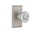 Studio Plate 2-3/4 in. Backset Satin Nickel Privacy Bed/Bath Crystal Glass Door Knob