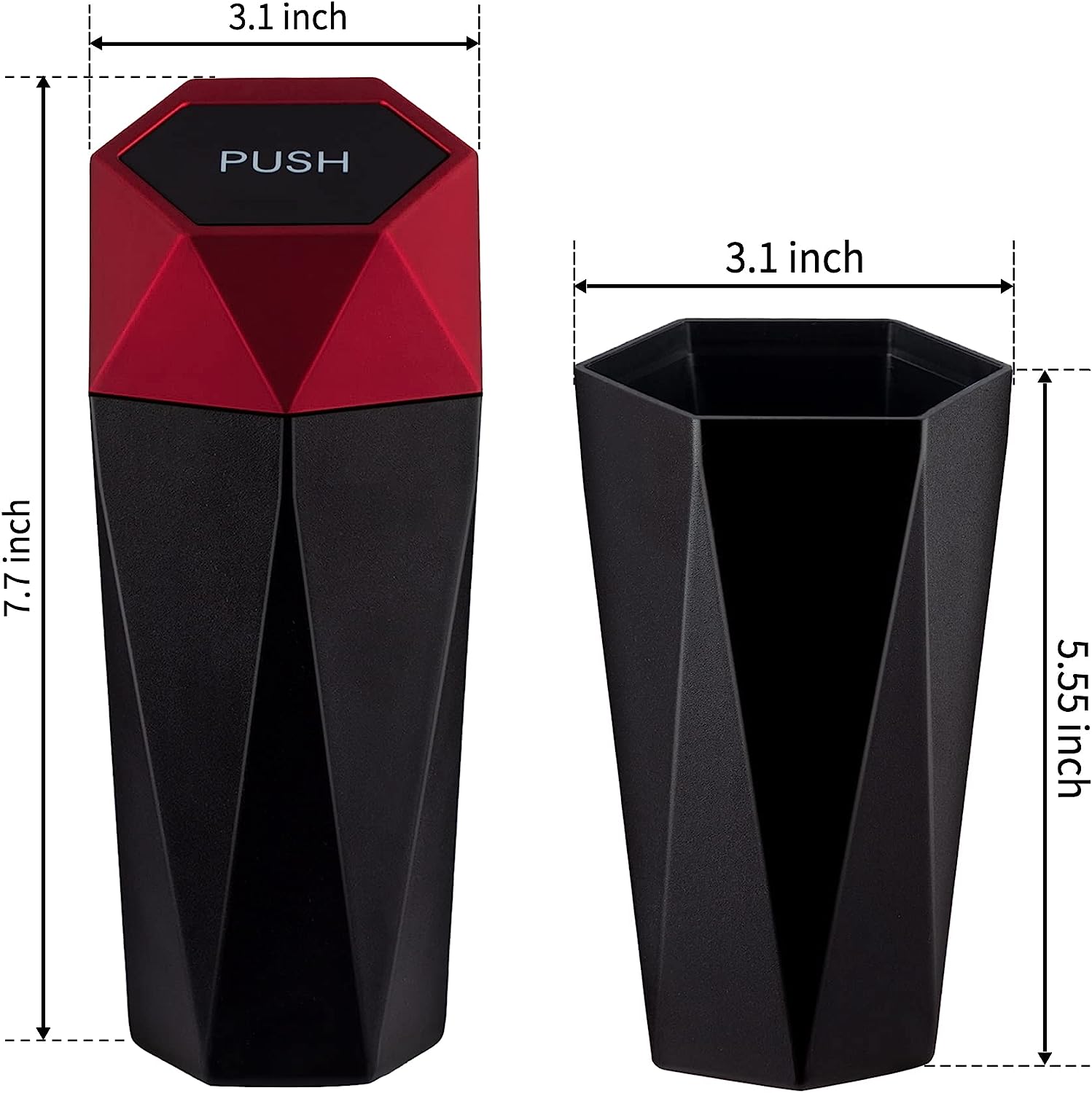JUSTTOP Car Trash Can with Lid, Diamond  Small Automatic Portable Trash Can, Easy to Clean, Used in Car Home Office (Red)