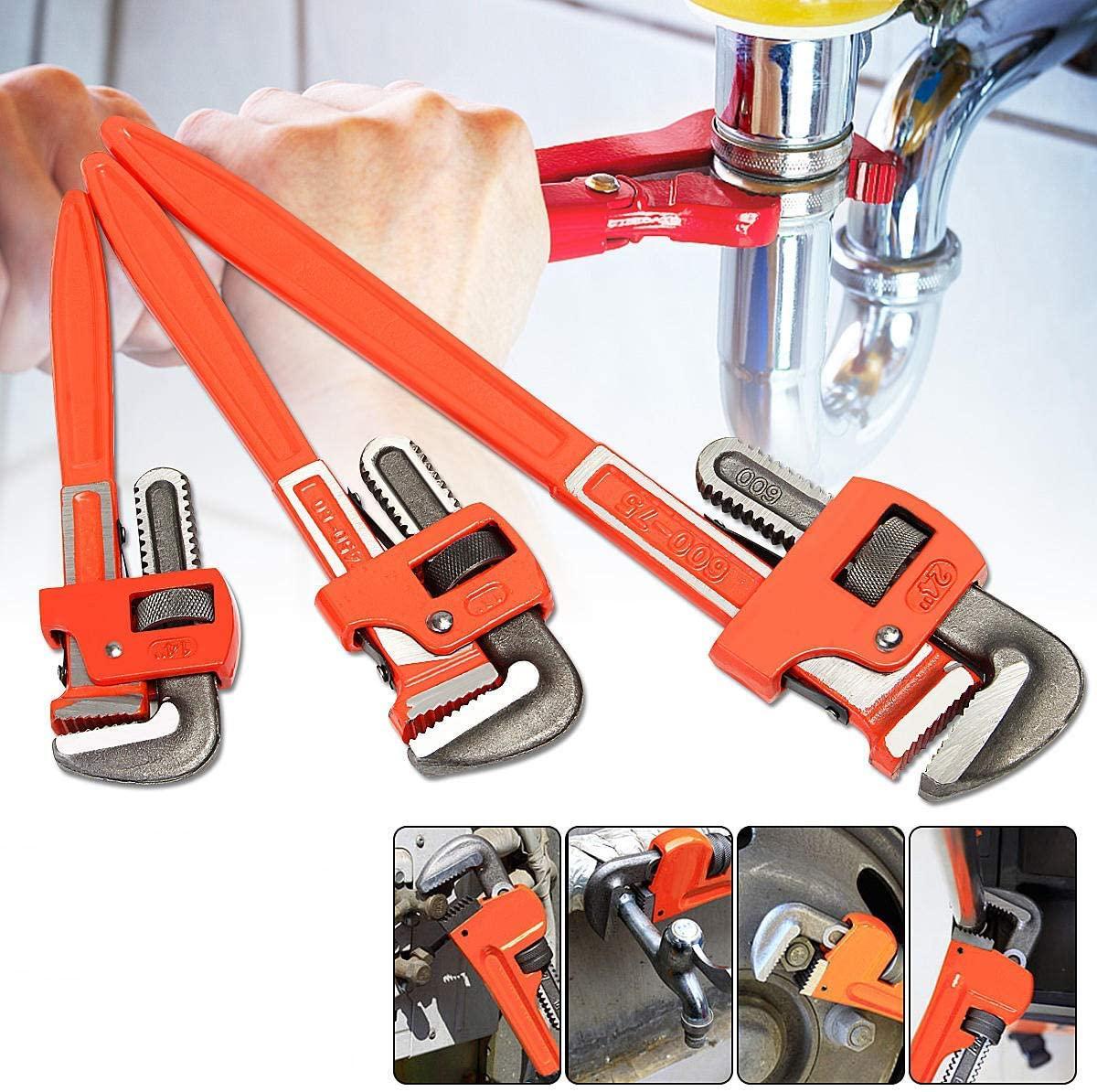 KXA Hand Tools 3Pcs Heavy Duty Pipe Wrench Adjustable Set 14inch 18inch 24inch Monkey Soft Grip