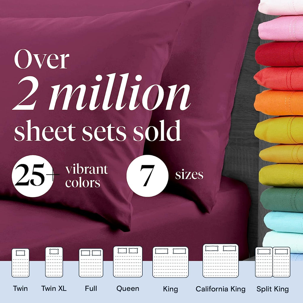 LuxClub 6 PC Full Size Sheet Set Bamboo Sheets Deep Pockets 18" Eco Friendly Wrinkle Free Cooling Sheets Machine Washable Hotel Bedding Silky Soft - Eggplant Full
