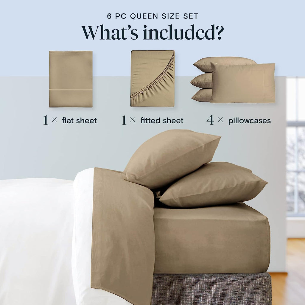 LuxClub 6 PC Full Size Sheet Set Bamboo Sheets Deep Pockets 18" Eco Friendly Wrinkle Free Cooling Sheets Machine Washable Hotel Bedding Silky Soft - Taupe Full…