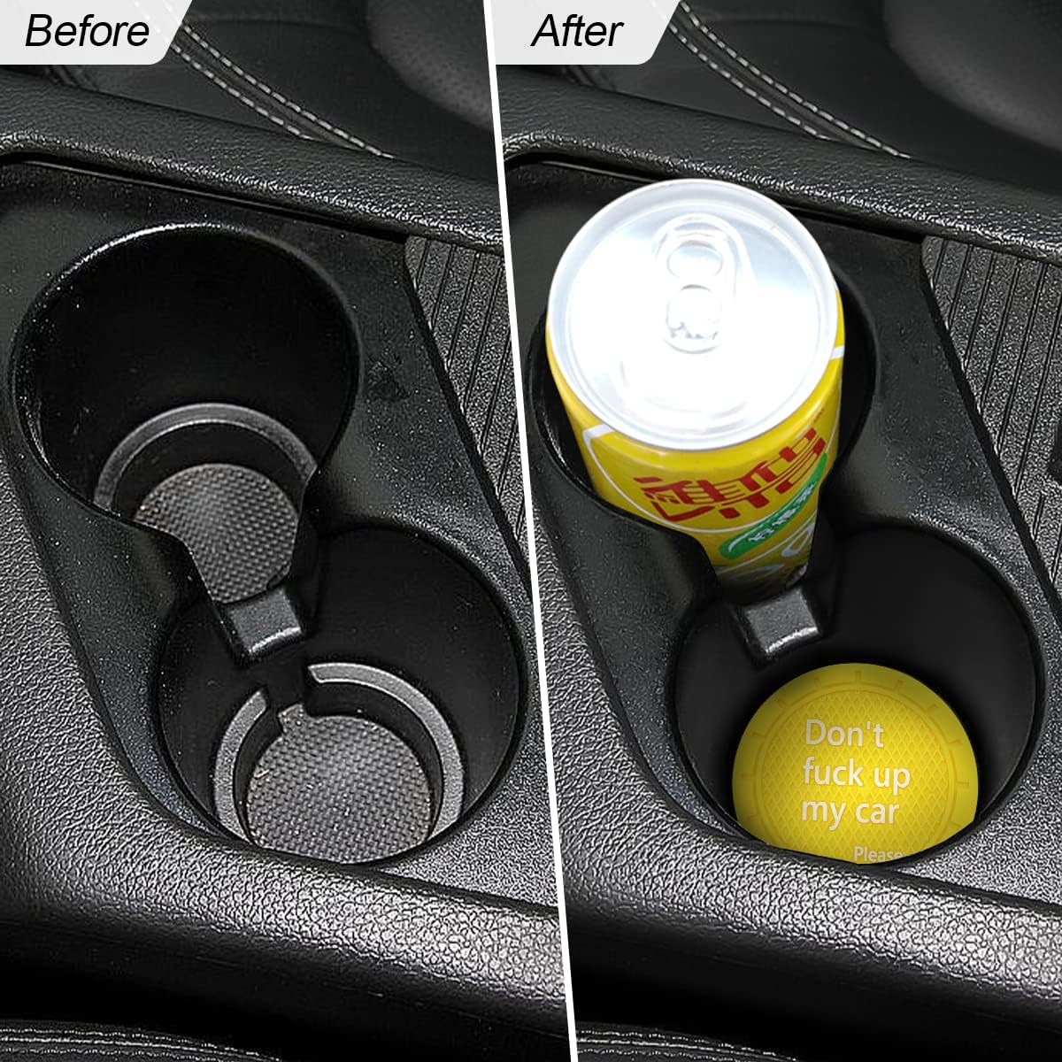 2 Pack Car Cup Holder Coasters, 2.75 Inch Non-Slip PVC Insert Cup Coaster, Anti-Scratch Auto Cup Mats for Women Men, Vehicle Interior Accessories Universal for Car, SUV, Truck (D Yellow/2PCS)