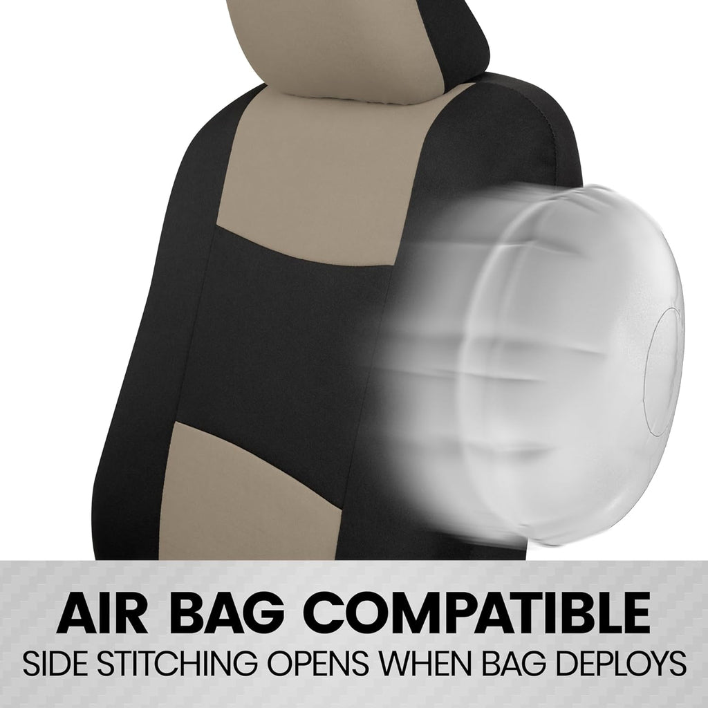 BDK PolyPro Car Seat Covers Full Set in Sand Beige on Black – Front and Rear Split Bench Seat Covers for Cars, Easy to Install Car Seat Cover Set, Car Accessories for Auto Trucks Van SUV (Light Beige)