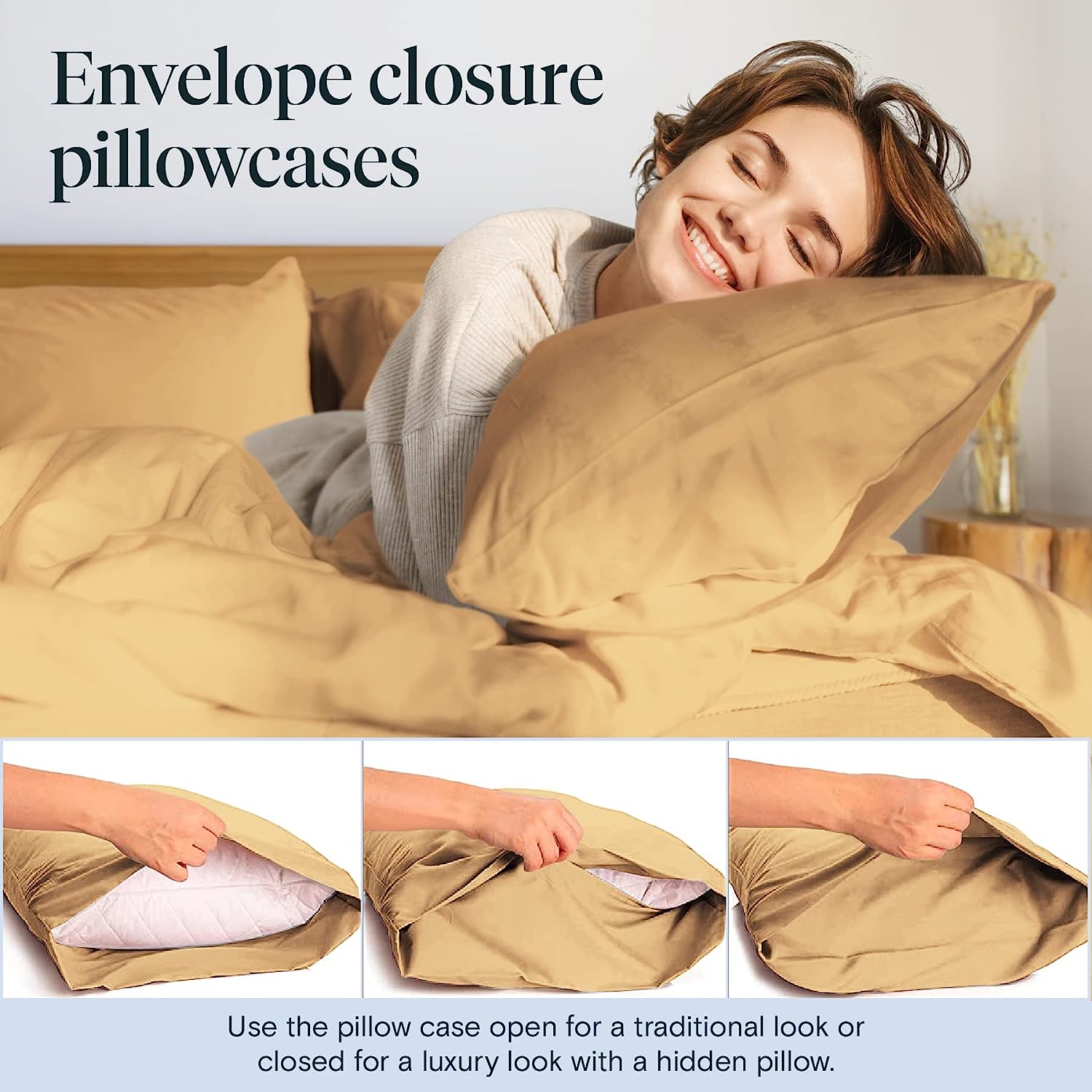 LuxClub 7 PC Split King Sheet Set Bamboo Sheets Deep Pockets 18" Eco Friendly Wrinkle Free Cooling Sheets Machine Washable Hotel Bedding Silky Soft - Gold Split King