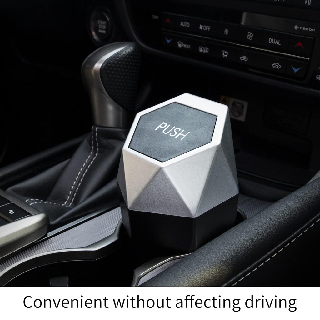 JUSTTOP Car Trash Can with Lid, Diamond  Small Automatic Portable Trash Can, Easy to Clean, Used in Car Home Office (Silver)