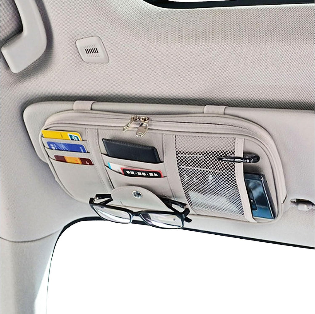 Da by Car Sun Visor Organizer Auto Car Visor Pocket and Interior Accessories Car Truck Visor Storage Pouch Holder with Multi-Pocket Net Zippers (Gray)