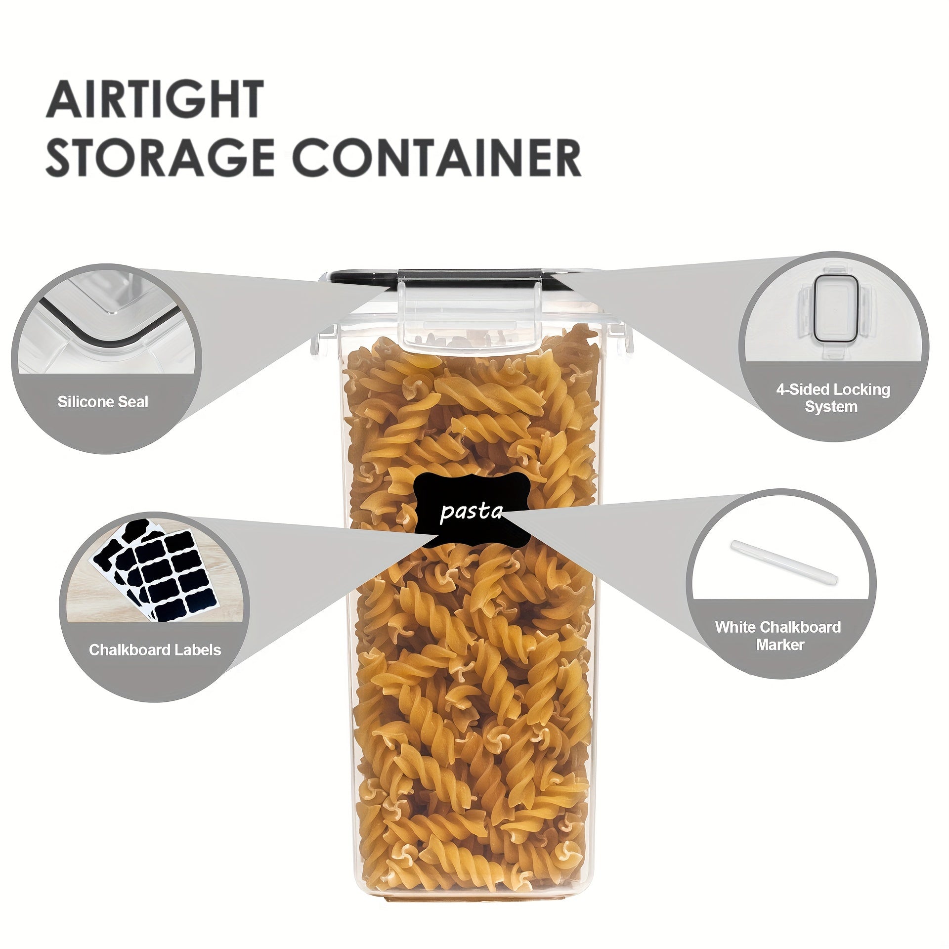 7pcs Airtight Food StoraContainers: BPA Plastic Canisters For Spaghetti, Dry Food, Flour &amp; Sugar - Includes Labels!