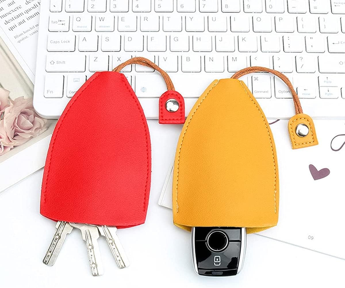 Car Key Case, 2PCS Creative Pull-Out Key Sleeve Keychain Bags, PU Leather Large-Capacity Protective Key Holder Hook (Yellow)