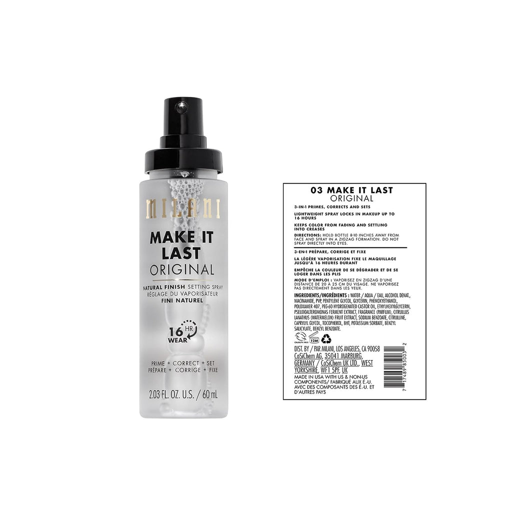 Milani Make It Last 3-in-1 Setting Spray and Primer- Prime + Correct + Set (2.03 Fl. Oz.) Makeup Finishing Spray and Primer - Long Lasting