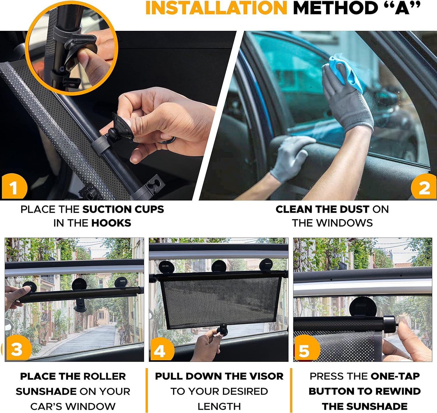 EcoNour Car Window Covers for Baby (2 Pack) | Retractable Car Window Shades for Protecting Kids, Passengers &amp; Pets from Harmful Sun Rays | Car Sun Shade for Trucks | XXL (22”x24”)