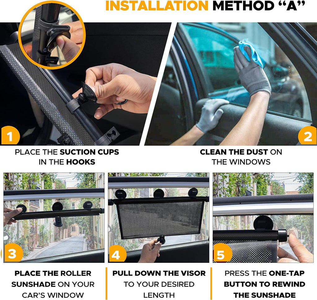 EcoNour Window Shades for Car Baby (2 Pack) | Retractable car Window Shade for Baby for Sun Protection for Kids, Passengers &amp; Pets in The Back Seat | Car Window Covers for Trucks | XL (20”x22”)