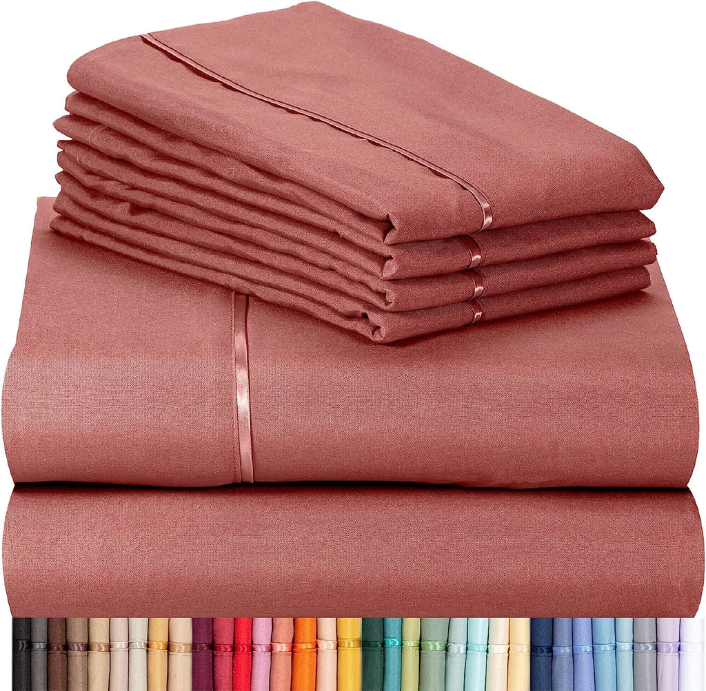 LuxClub 6 PC Queen Sheet Set Bamboo Sheets Deep Pockets 18" Eco Friendly Wrinkle Free Cooling Sheets Machine Washable Hotel Bedding Silky Soft - Salmon Pink Queen