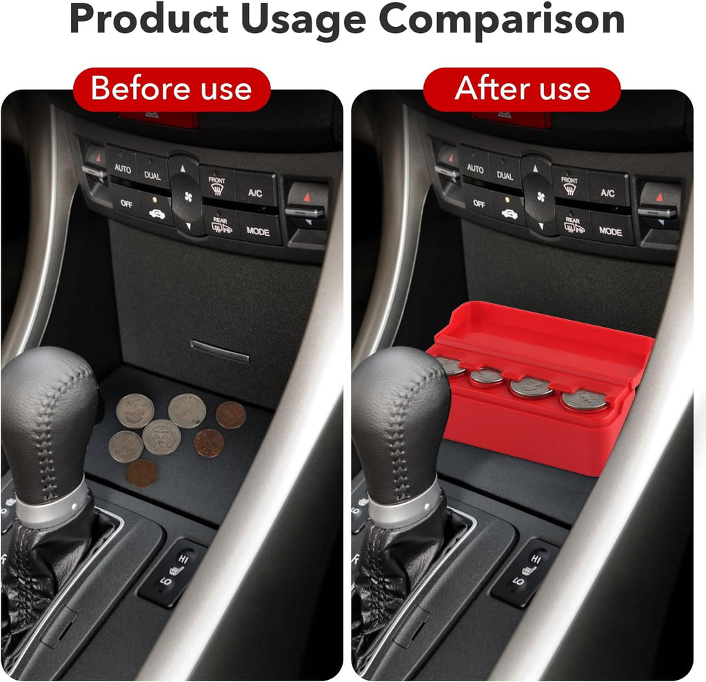 SINGARO Coin Holder for Car, Universal Car Coin Change Organizer, Car Coin Holder Compatible with Coins of Different Sizes, Car Interior Accessories, Suitable for Most Cars, Trucks(Red，2 Pack)