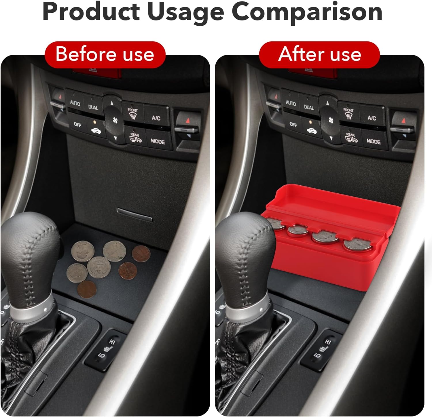 SINGARO Coin Holder for Car, Universal Car Coin Change Organizer, Car Coin Holder Compatible with Coins of Different Sizes, Car Interior Accessories, Suitable for Most Cars, Trucks(Red，2 Pack)