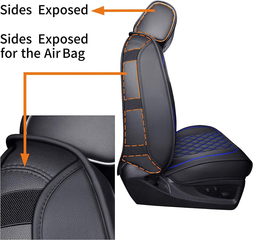 Aierxuan Seat Covers for 2007-2024 GMC Sierra Chevy Chevrolet Silverado 1500 2500HD 3500HD Trail Boss Z71 Crew Double Extended Cab Waterproof Leather Truck Pickup Cuchion(Full Set, Black-Blue)