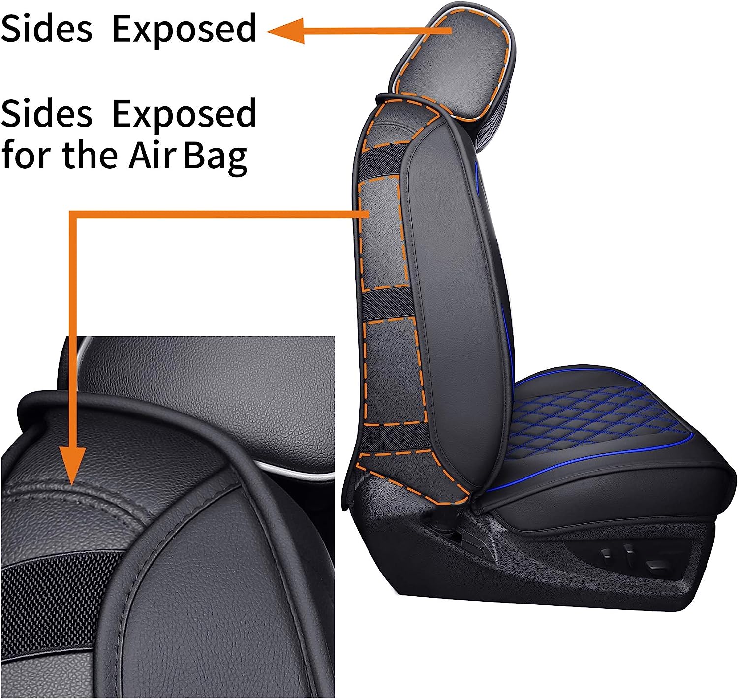 Aierxuan Seat Covers for 2007-2024 GMC Sierra Chevy Chevrolet Silverado 1500 2500HD 3500HD Trail Boss Z71 Crew Double Extended Cab Waterproof Leather Truck Pickup Cuchion(Full Set, Black-Blue)
