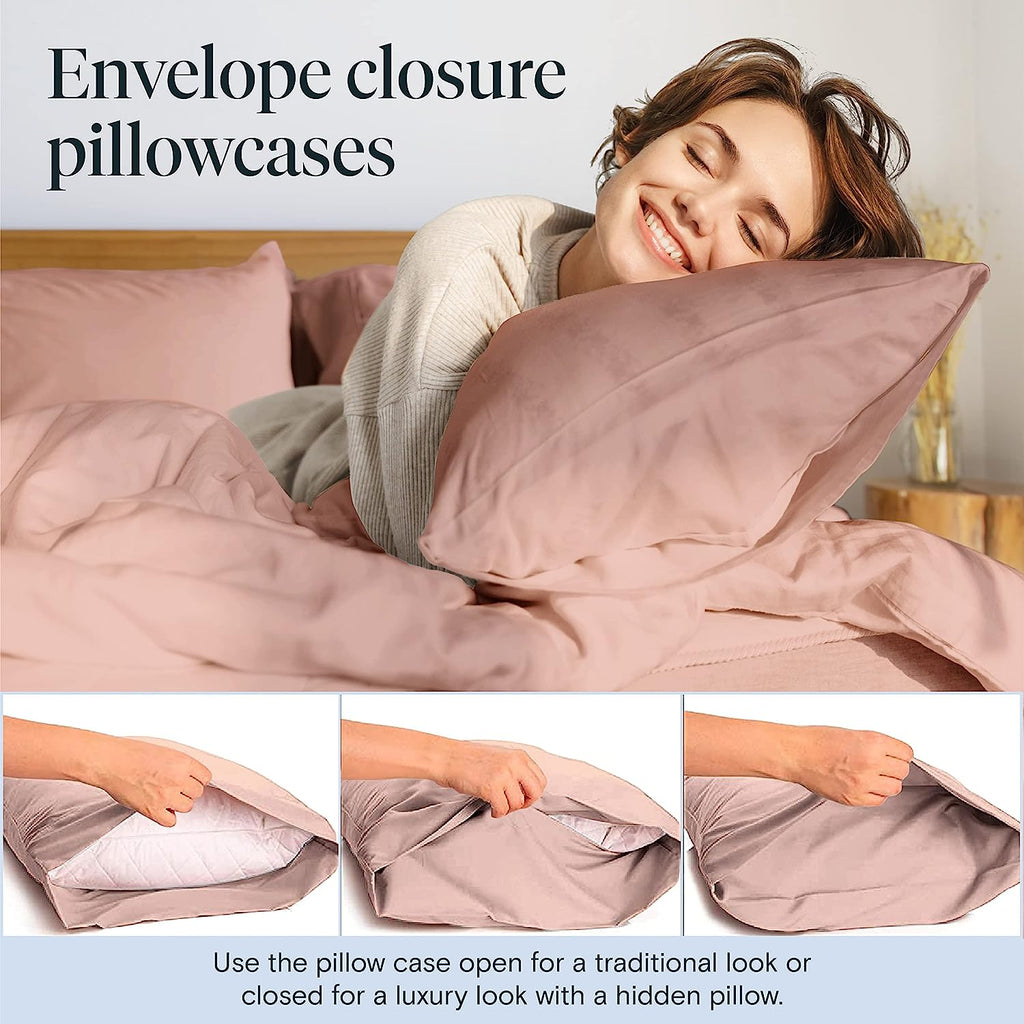 LuxClub 6 PC Full Size Sheet Set Bamboo Sheets Deep Pockets 18" Eco Friendly Wrinkle Free Cooling Sheets Machine Washable Hotel Bedding Silky Soft - Pearl Pink Full