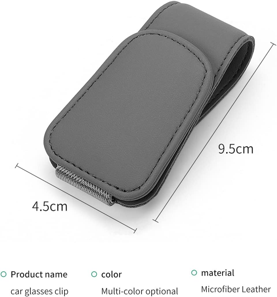 CHOSMOYI Magnetic Leather Sunglass Holder for Car, Sunglasses Clip for Car Visor, Auto Interior Accessories Universal for Different Size Eyeglasses (Grey)