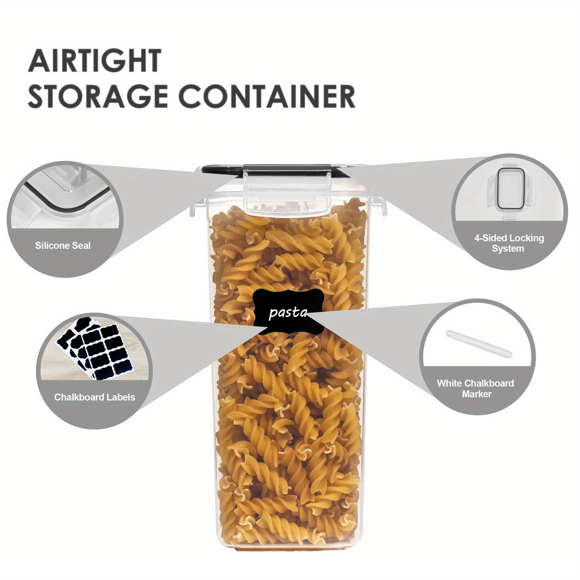 9-Piece Airtight Food StoraContainers Set: Keep Your Kitchen &amp; Pantry Organized &amp; BPA-Free! Includes Labels For Spaghetti, Cereal, Flour &amp; Oats.