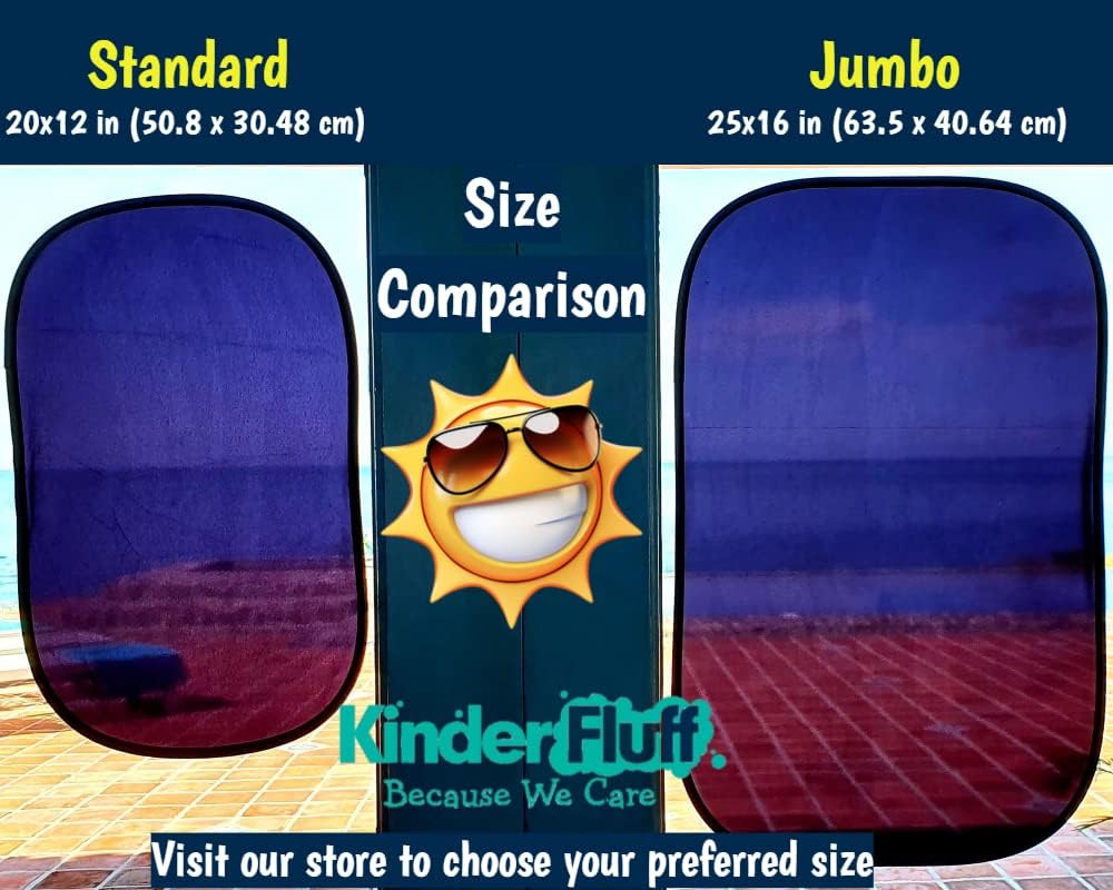 kinder Fluff Car Window Shades (4X) for Baby - The Only Certified Car Sun Shade Blocking 99.95% UVR-Award Winning - Automotive Window Sunshades, Van, SUV, Truck, RV, Camper -XL