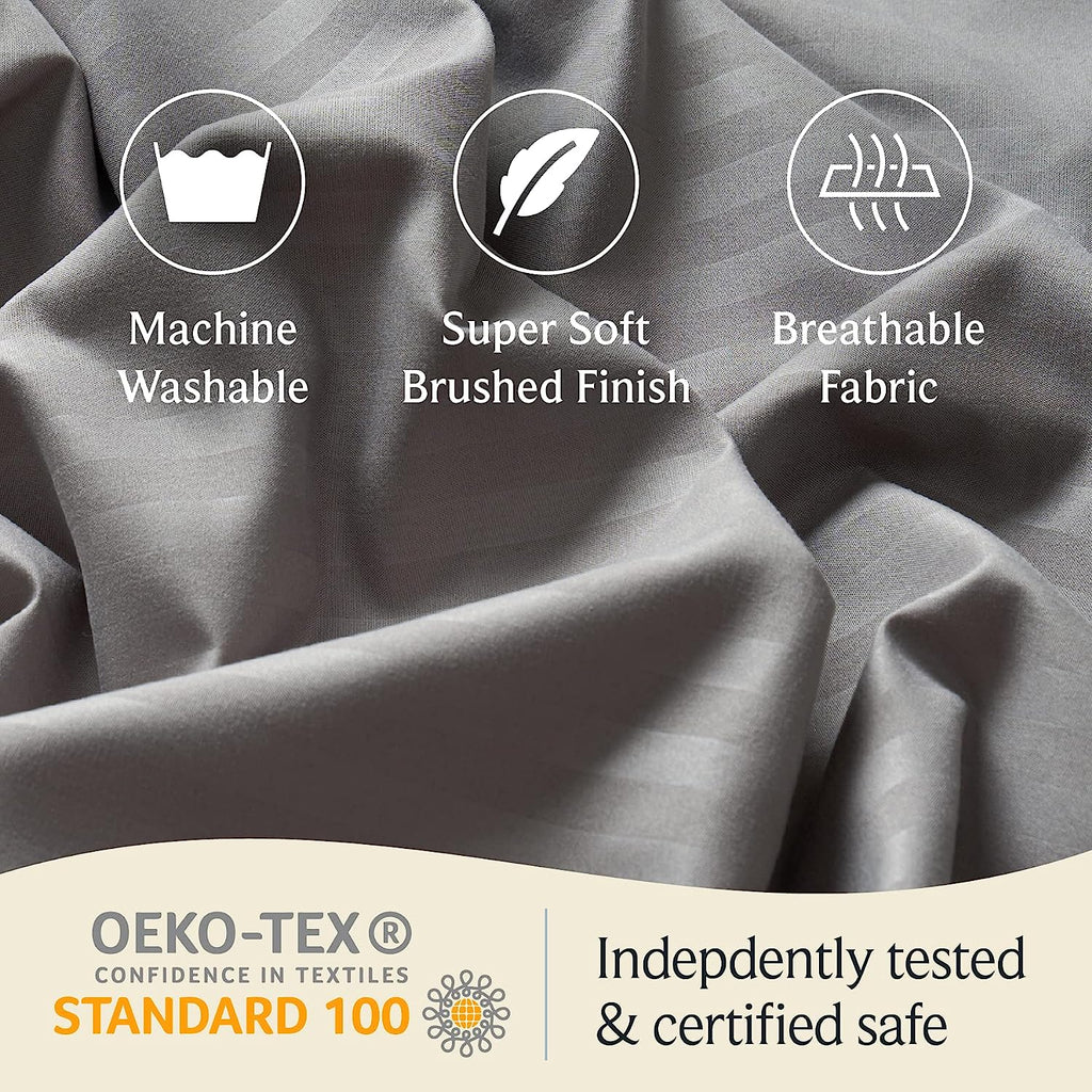 LuxClub King Size Striped Sheets Set, 6 PC Striped Bed Sheets, Deep Pockets 18" Eco Friendly Wrinkle Free Cooling Sheets Machine Washable Hotel Bedding Silky Soft (King, Striped Light Grey)