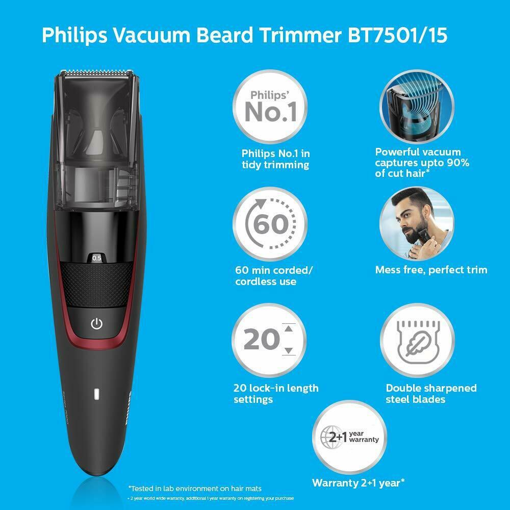 Cordless Corded Vacuum Beard Trimmer Philips  BT7501/15 Best Trimmer For men