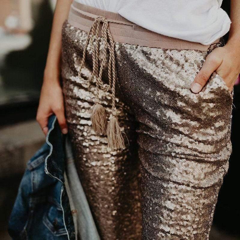 appliques glitter skinny pants