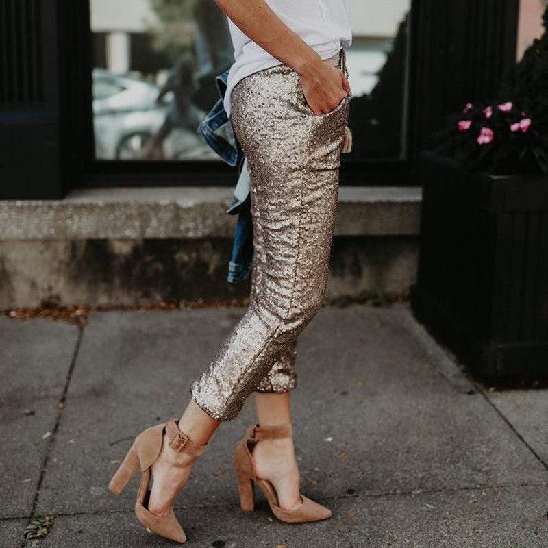 appliques glitter skinny pants