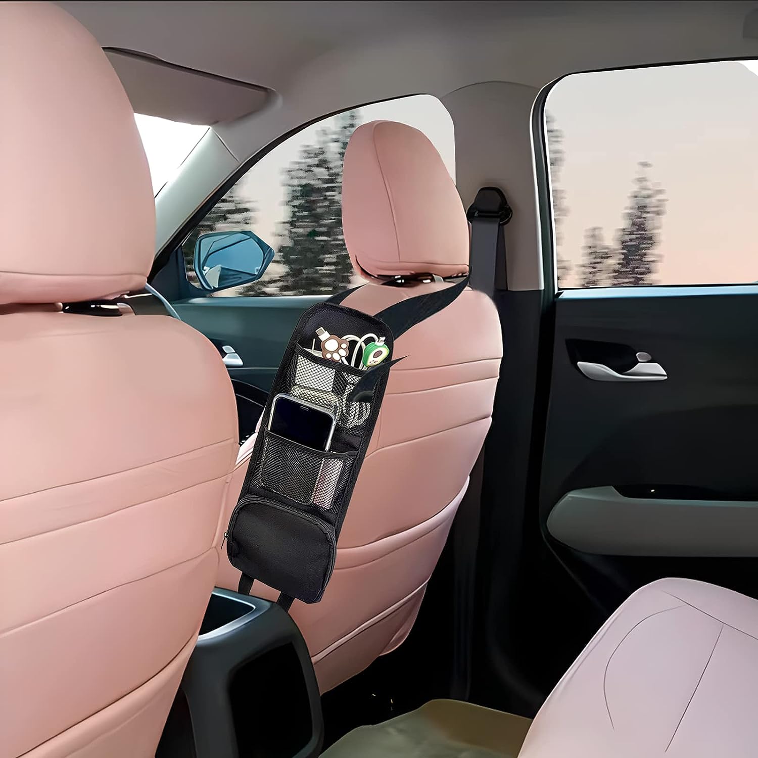 QUICTO Car Seat Storage Hanging Bag, Multi-Pocket Seat Side Organizer, Car Multifunctional Storage Mesh Net Pocket, Can Hold Mobile Phone, Wallet, Glasses, Suitable for Cars, SUVs, Trucks