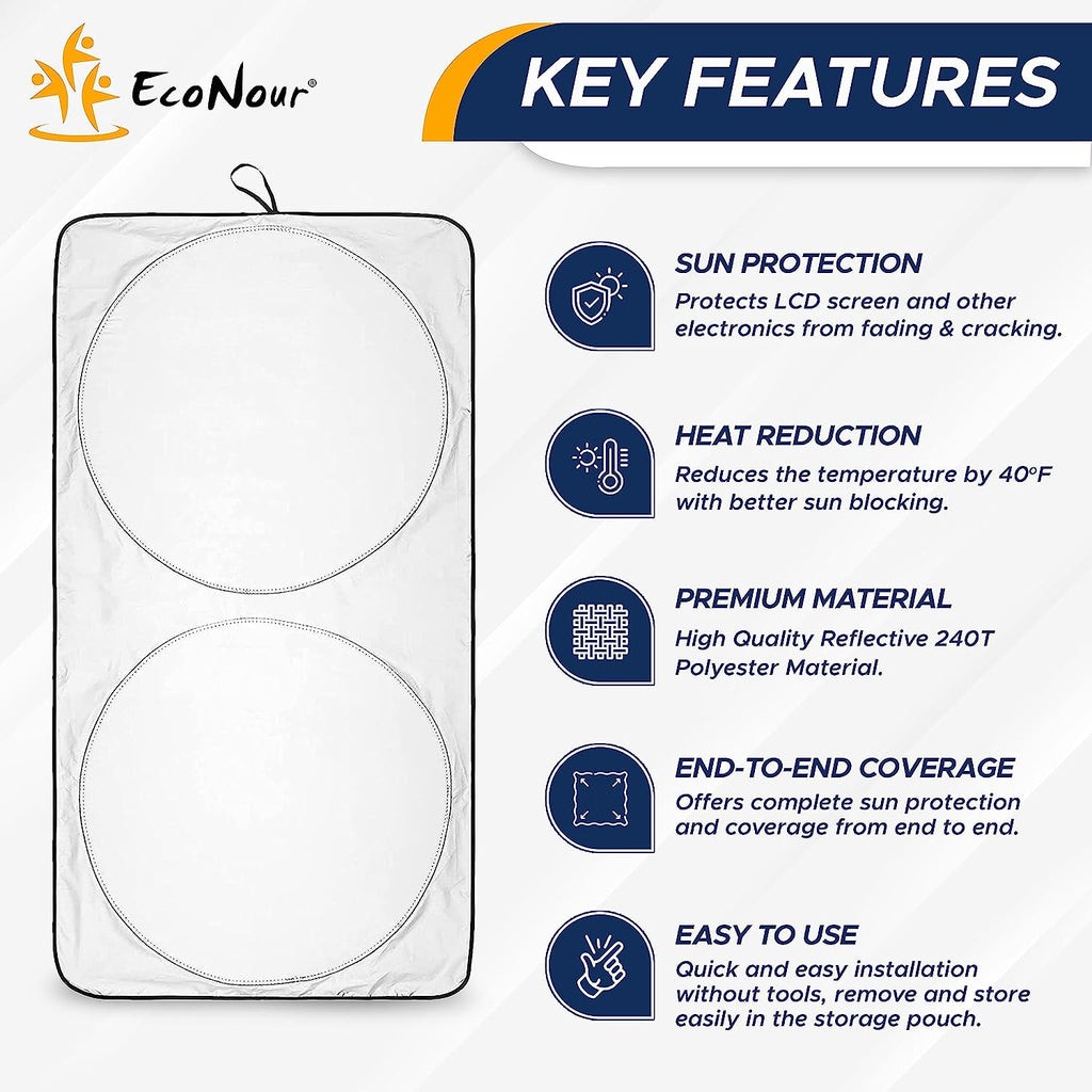EcoNour Truck Sun Shade for Windshield | Front Truck Window Shade for Maximum UV Rays and Sun Heat Protection | Truck Sun Shield for Breezy Cool Interior | Fits Most Sedans, SUVs, and Trucks.