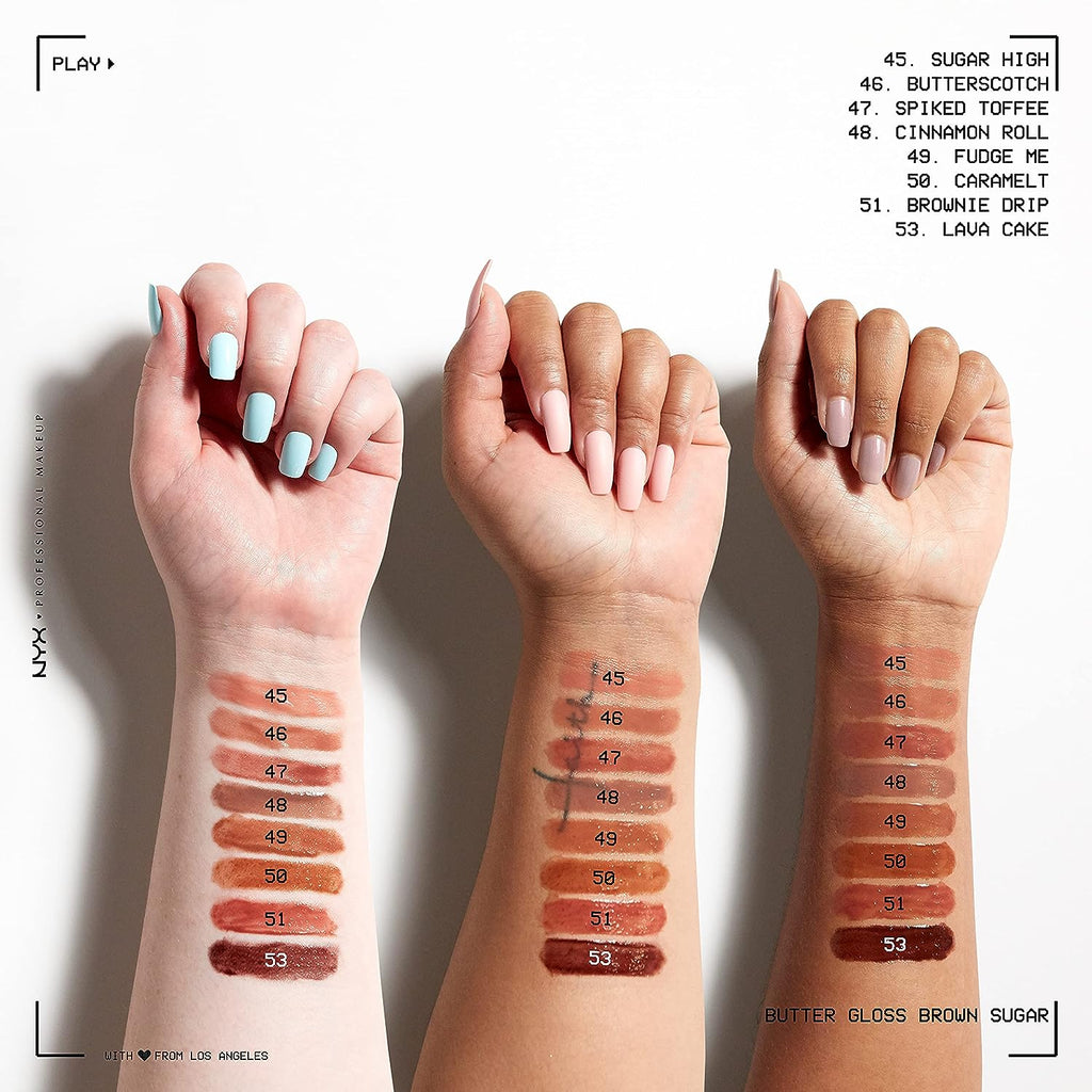 NYX PROFESSIONAL MAKEUP Butter Gloss Brown Sugar, Non-Sticky Lip Gloss - Brownie Drip (Deep Brown)