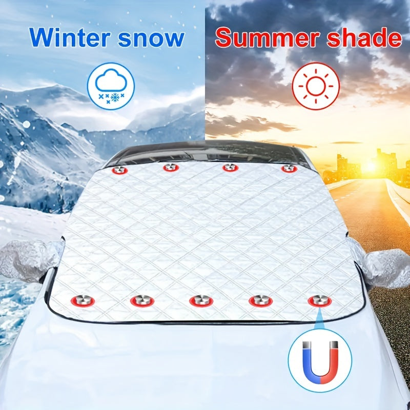 Car Snow Cover Sunshade,Thickened Car Snow Visor 9 Magnets Are Strongly Fixed, Protecting The Car's Front Windshield From Sunlight, UV And Snow, Etc.